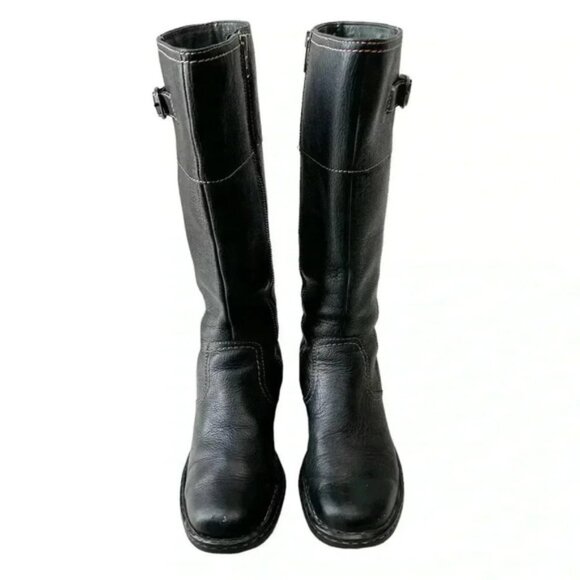 BORN Leather Riding Boots Tall Knee High Equestrian Buckle Black Size 6.5 EU37 - Picture 3 of 16